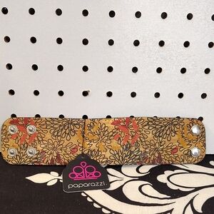 paparazzi Yellow Floral Snap Bracelet with Red & Black Accents